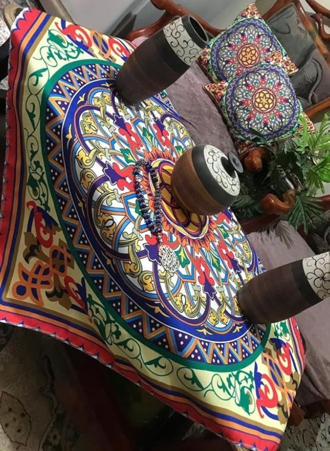 "A traditional Khayamiya bedspread and cushion set, crafted from high-quality fabric. It features an artistic design that reflects the beauty of oriental patterns. The bedspread measures 1 meter × 1 meter, accompanied by two elegant cushions sized 45 × 45 cm (H)." - Image 4